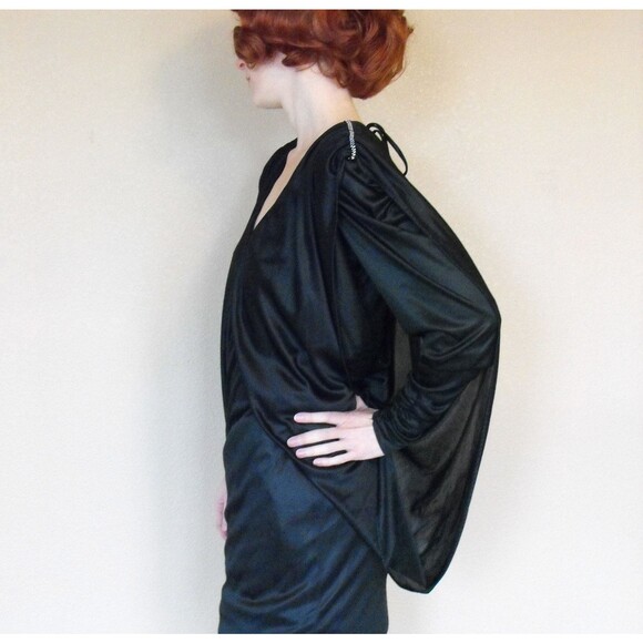 Old Hollywood Glamour Black Party Dress Draped Vintage 80s 7 - Picture 2 of 5